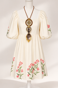 Ivory Garden Puff Sleeve Dress