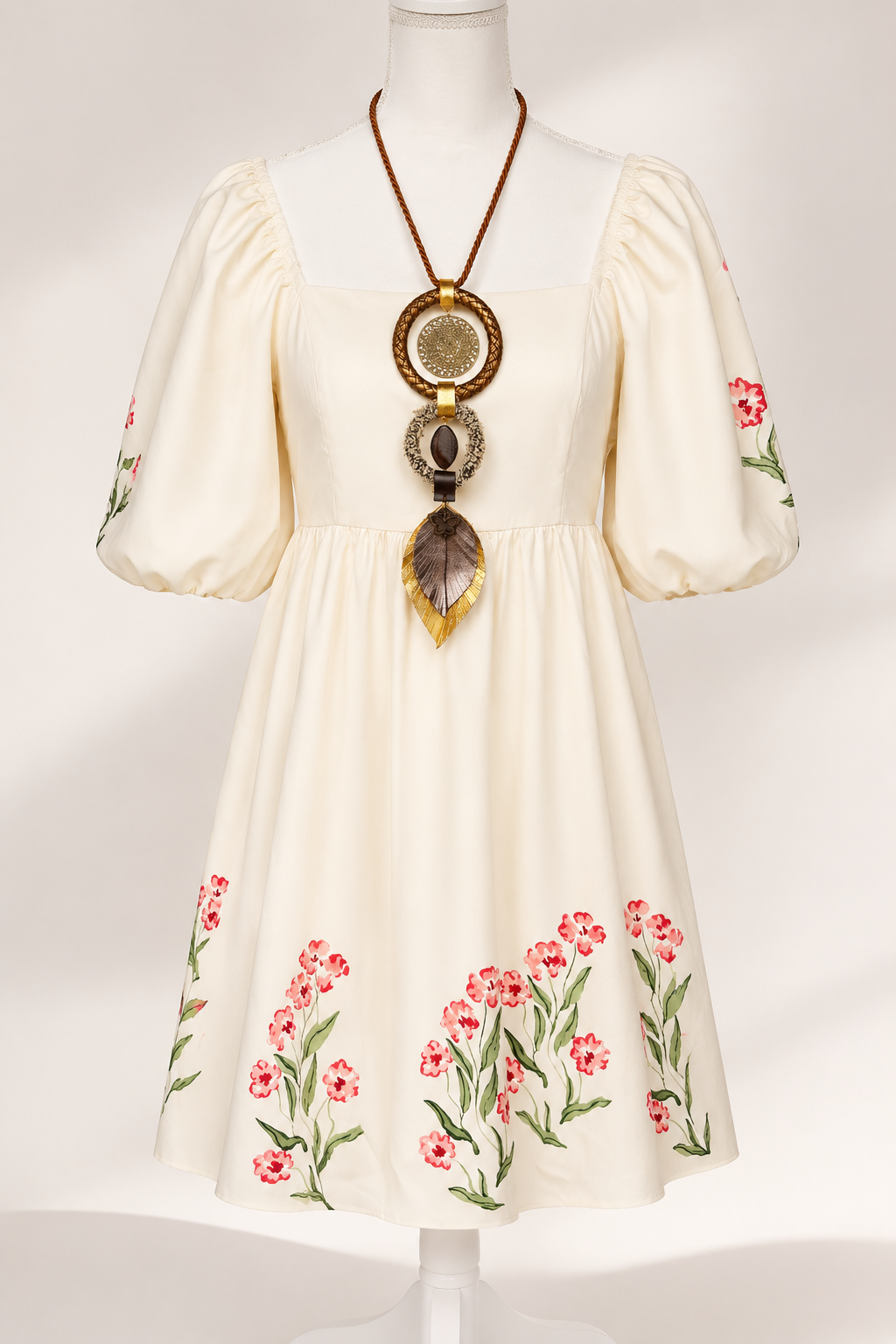 Ivory Garden Puff Sleeve Dress