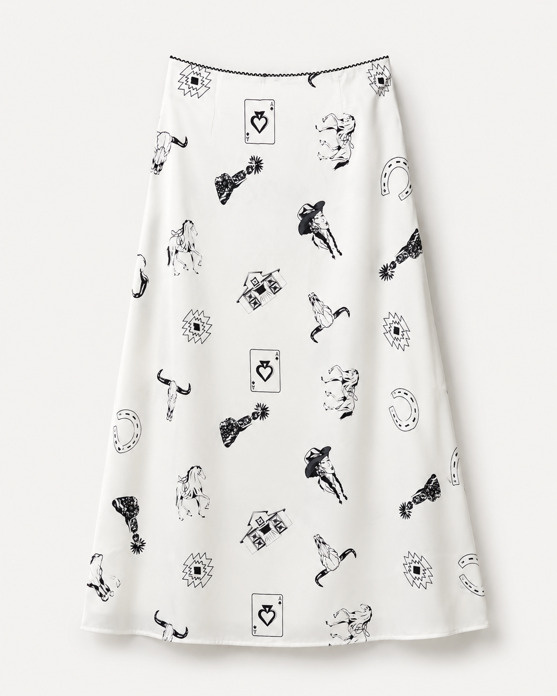 Western Charm Satin Midi Skirt